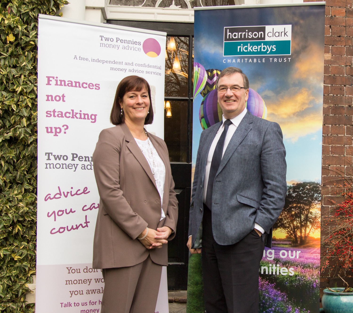 Karen McConnell, General Manager at Two Pennies Money Advice and Jonathan Brew, Senior Partner and Trustee of Harrison Clark Rickerbys' Charitable Trust